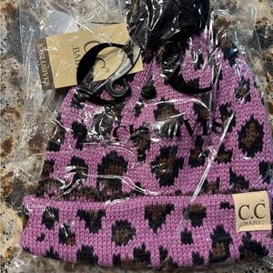 Baby C.C Purple Leopard Knit Pom Beanie
